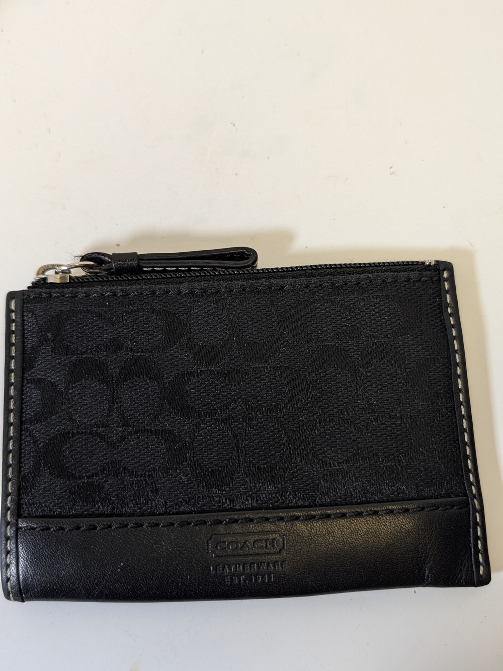 Coach Black Fabric Key Pouch with Silver Hardware